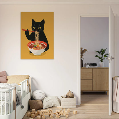 Grafisk affisch med en katt som njuter av japansk matkultur – Tecknad poster