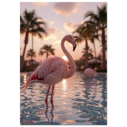 Exotisk djurposter med flamingos i tropisk miljö vid en lyxig pool