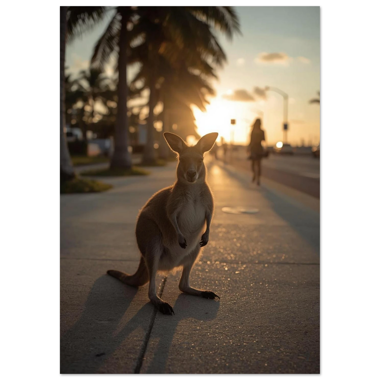 Australiensisk känguru vid havet i varmt kvällsljus – djurmotiv
