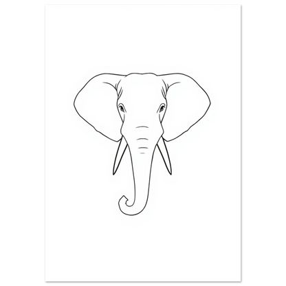 Stilren elefant i enkel grafisk stil, vit poster för skandinavisk inredning