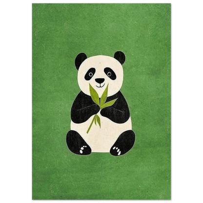 Pandafigur med bambukvist på mossgrön texturerad bakgrund – grafiskt print
