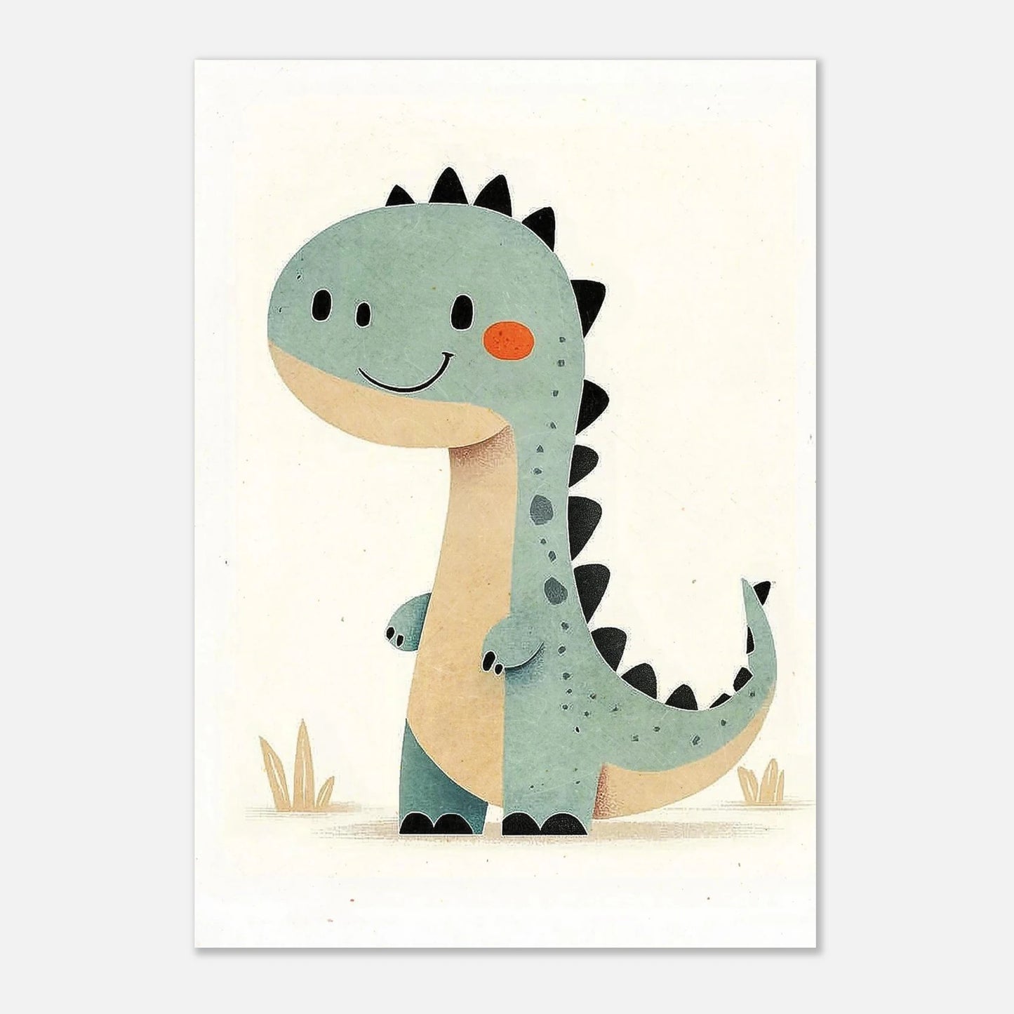 Charmig illustration av en stående dinosaurie i dova pastellfärger