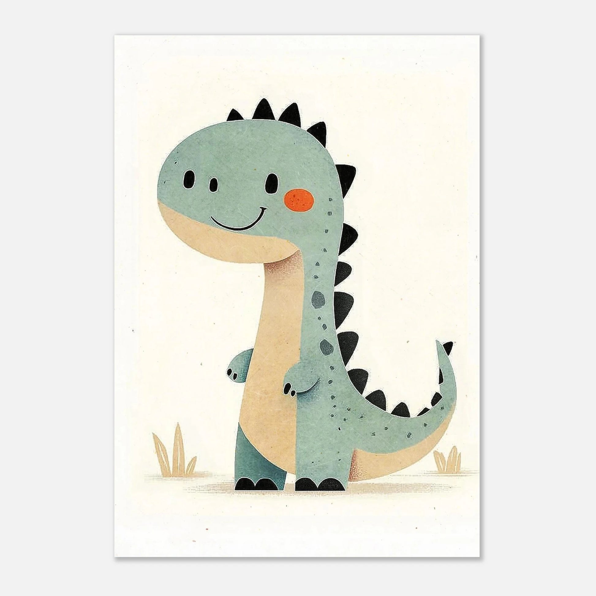 Charmig illustration av en stående dinosaurie i dova pastellfärger