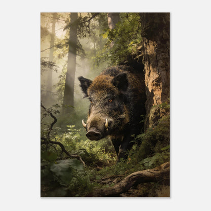 Fotorealistiskt vildsvin i en lummig skogsglänta – stämningsfull djurposter
