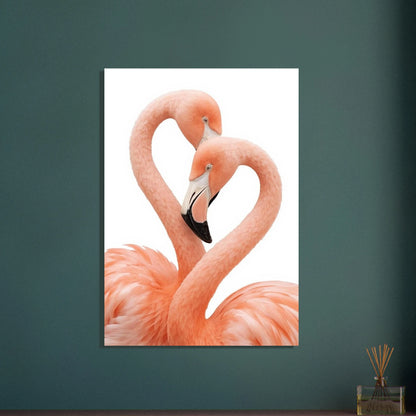Två flamingor bildar ett hjärta, symboliserar kärlek och elegans