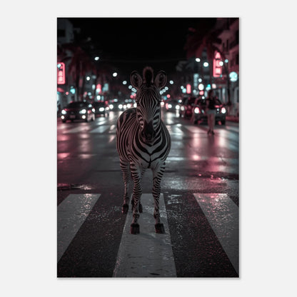 Modern djurposter föreställande en zebra i en färgstark stadskontext