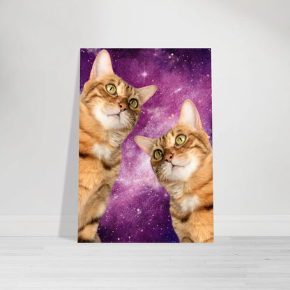 Illustration av katter i rymden med stjärnor och galaktiskt ljus – Målad poster