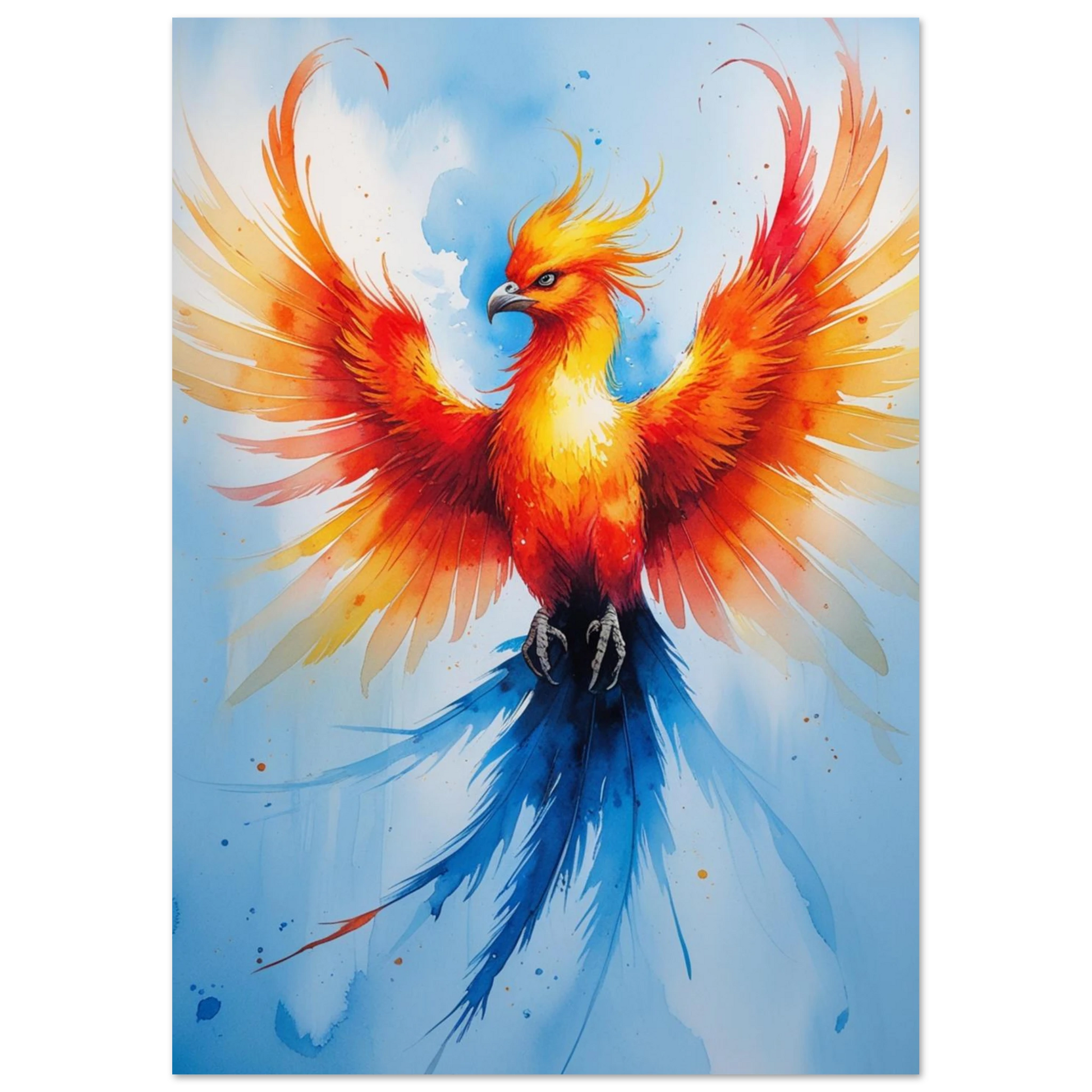 Mytologisk fågel i eldens färger, detaljrik illustration av en återfödd fenix