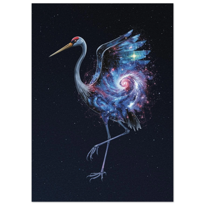 Närbild på en trana fylld med lila och blå nebulosor