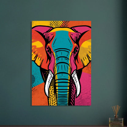 Elefant i popkonststil, färgstark och energisk patchworkdesign