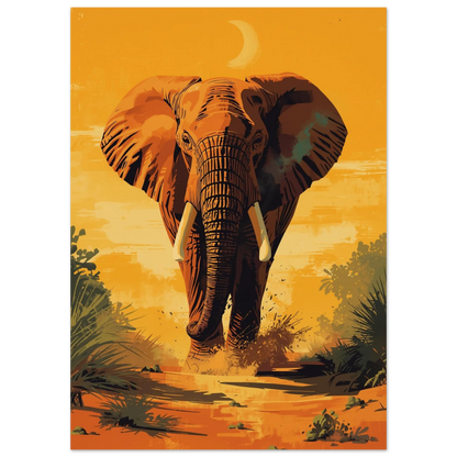 Ståtlig afrikansk elefant i gyllene toner, stiliserad illustration för väggkonst