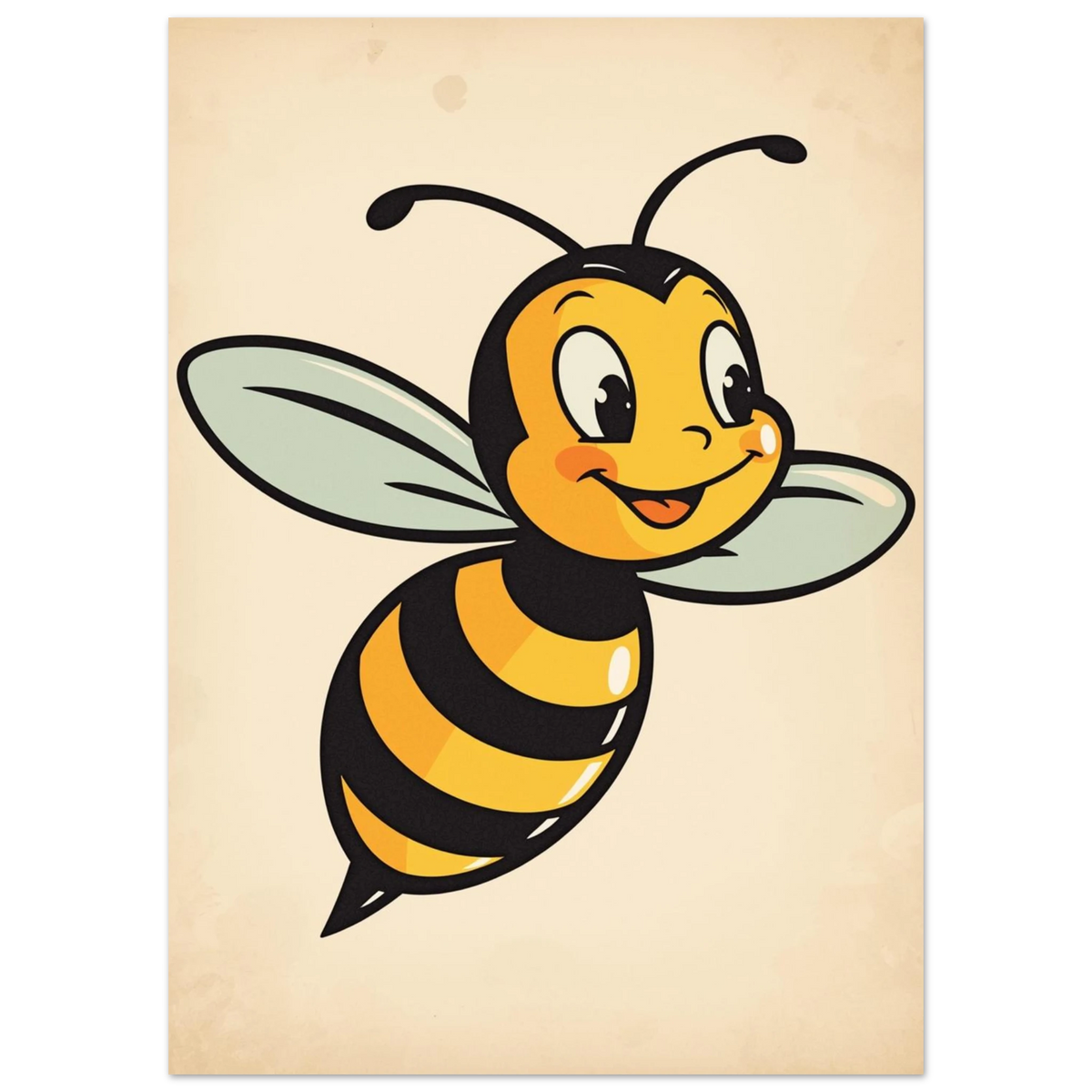 Leende gult bi med rosiga kinder på beige bakgrund – illustration