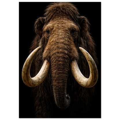 Mammut med detaljerad päls och betar, fokus på ögonen – Fotorealistisk poster