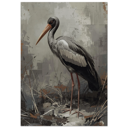 Maraboustork i grå och bruna toner – konstnärlig djurposter med abstrakt bakgrund