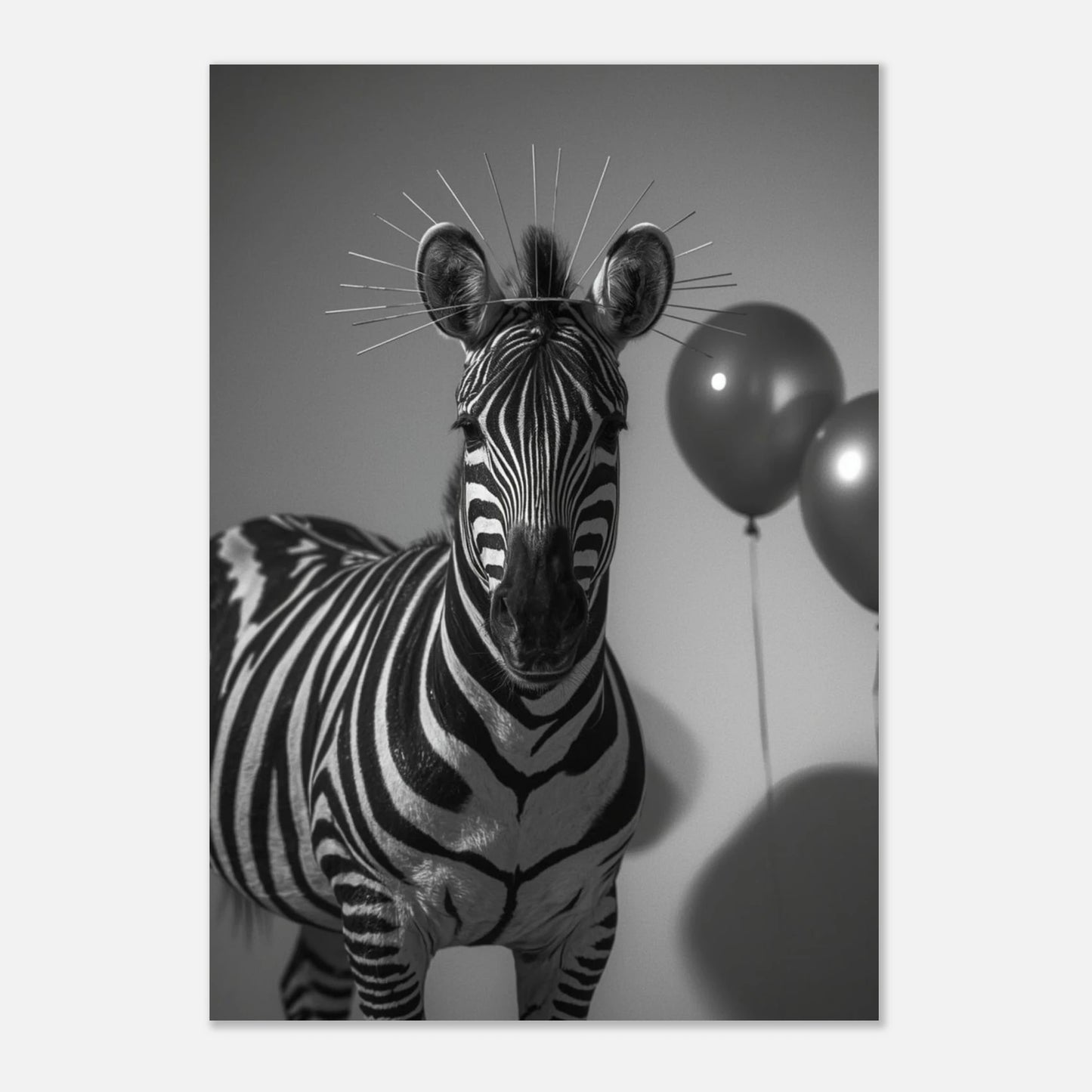 Konstnärlig zebra med gloria och gröna ballonger, unikt canvastryck