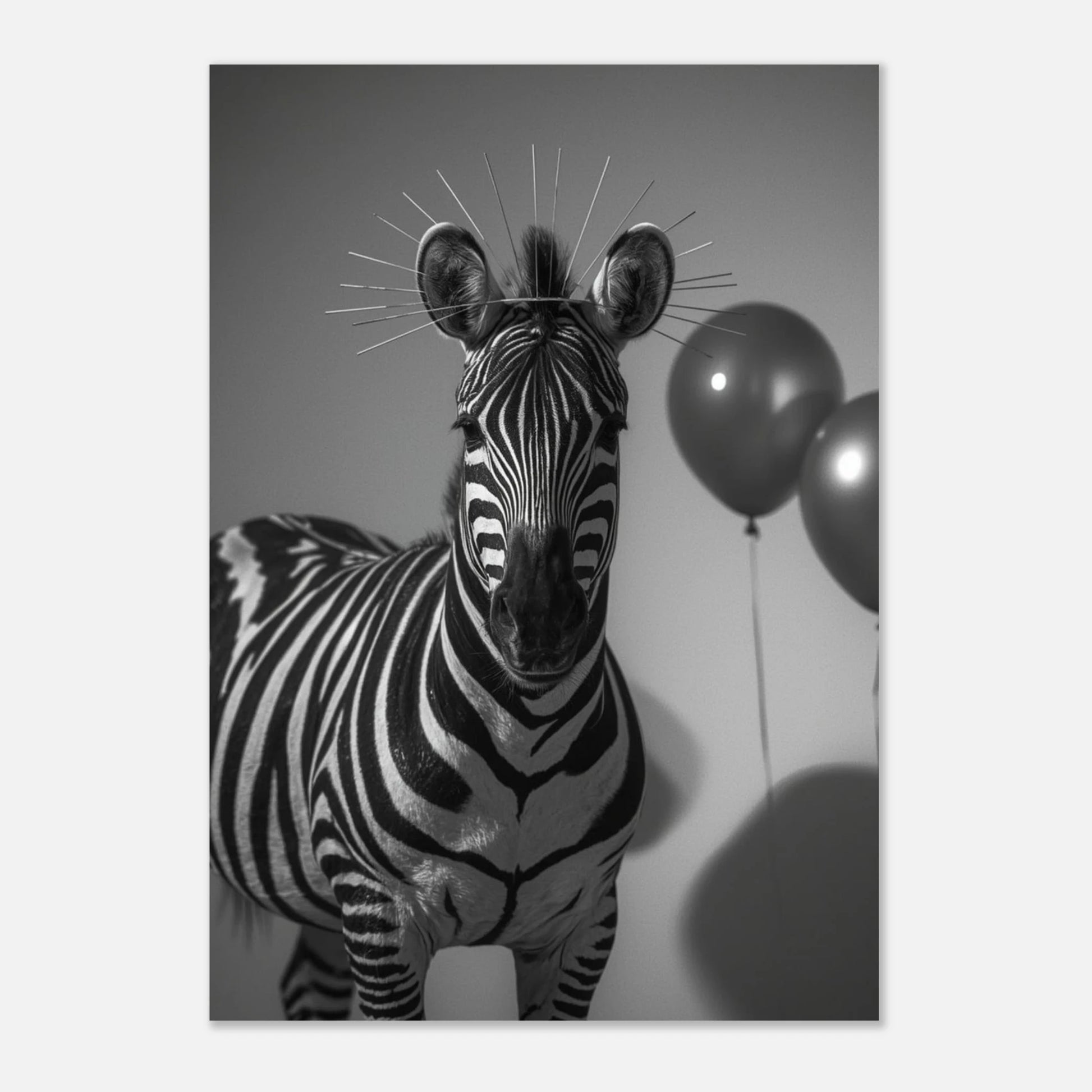 Konstnärlig zebra med gloria och gröna ballonger, unikt canvastryck