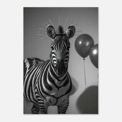 Konstnärlig zebra med gloria och gröna ballonger, unikt canvastryck