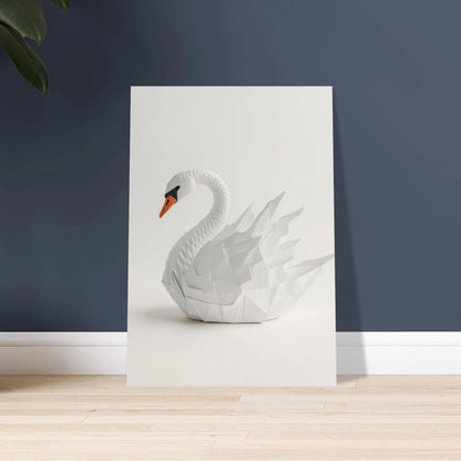 Origami svan i vitt papper, konstnärlig och elegant design.