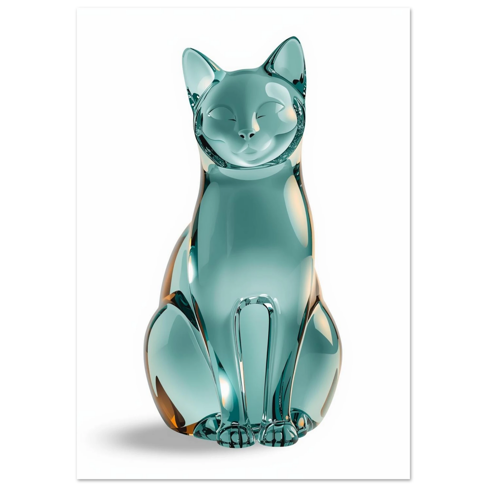 Modern 3D-illustration av en fridfull katt i transparent turkost glas