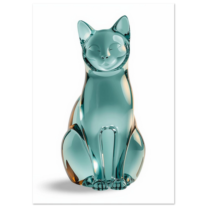 Modern 3D-illustration av en fridfull katt i transparent turkost glas