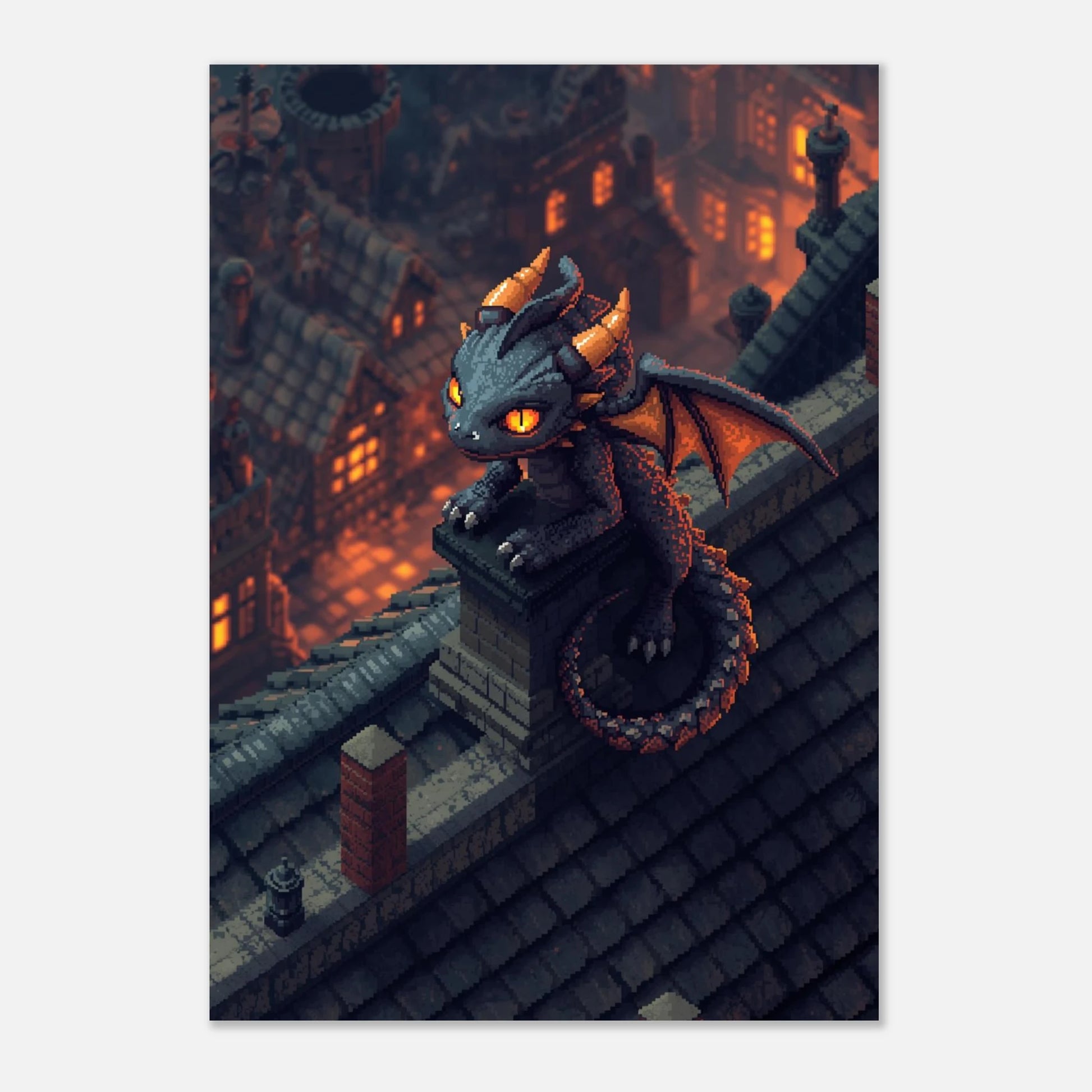 Magisk djurposter föreställande en liten drake i en detaljerad pixelvärld