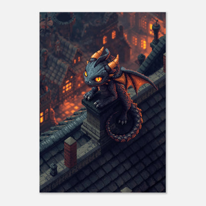 Magisk djurposter föreställande en liten drake i en detaljerad pixelvärld