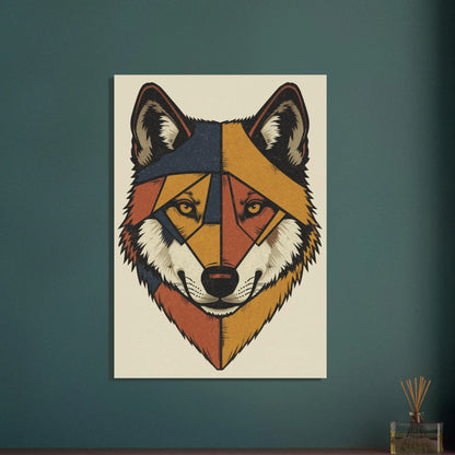 Stiliserad varg i geometriska former, modern konstnärlig tolkning