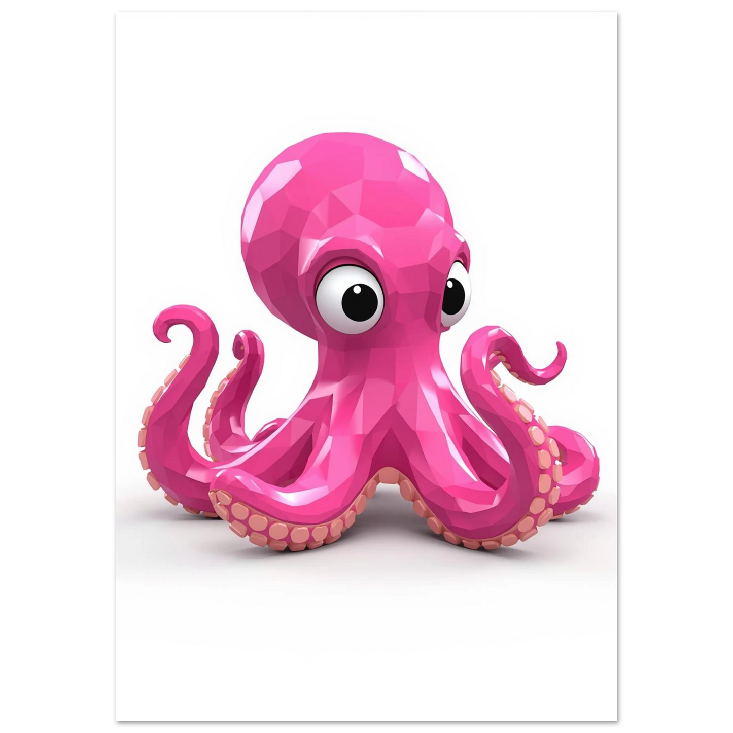 3D-renderad rosa bläckfisk med lekfullt uttryck för barnrum – grafisk poster