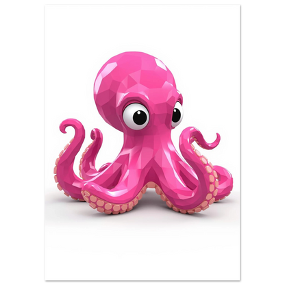 3D-renderad rosa bläckfisk med lekfullt uttryck för barnrum – grafisk poster