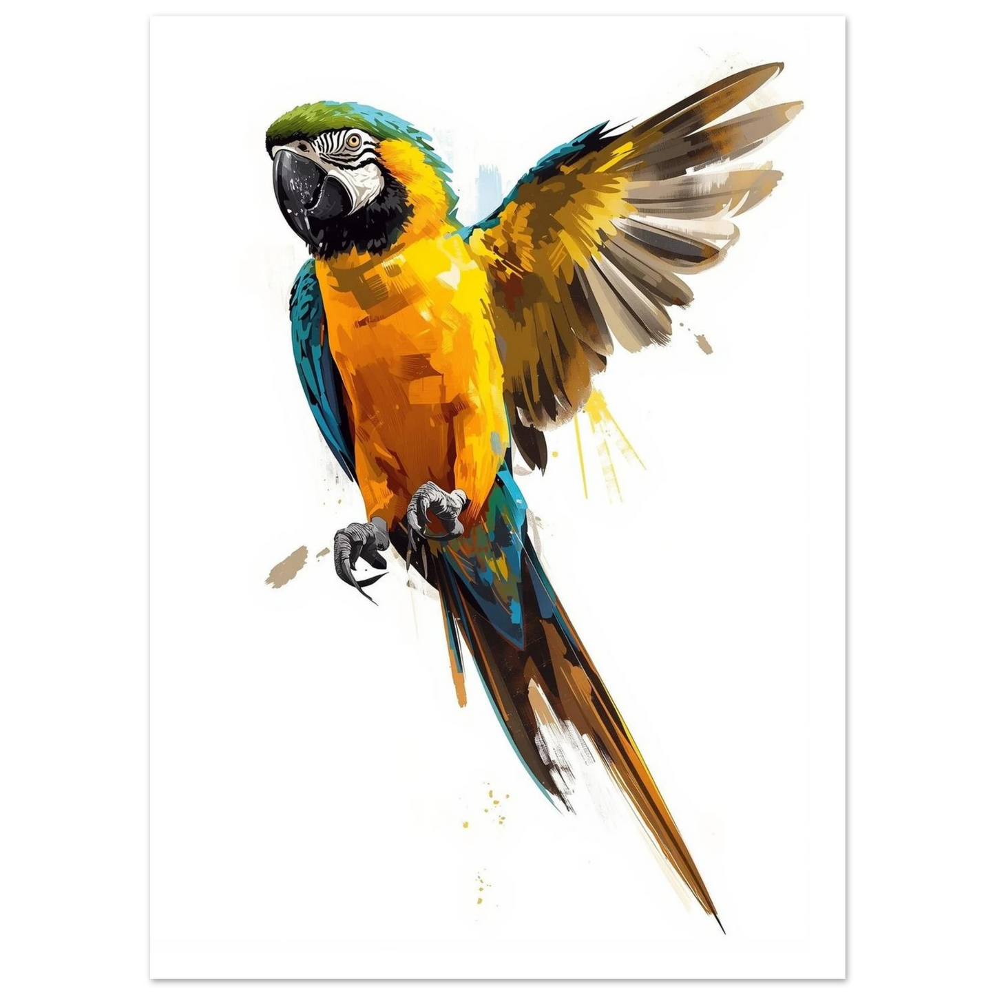 Närbild på målad papegoja i gult och blått – målad poster