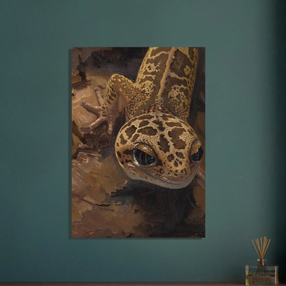 Leopardgecko med intrikata kamouflagemönster i konstnärlig målning
