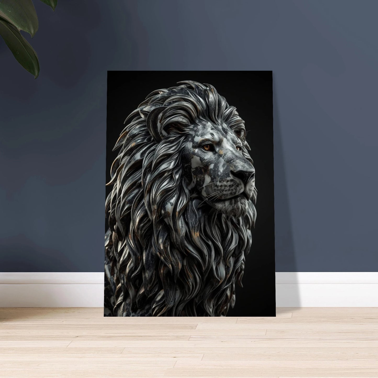 Marmorlejon med detaljerad man, konstnärlig och majestätisk djurposter.