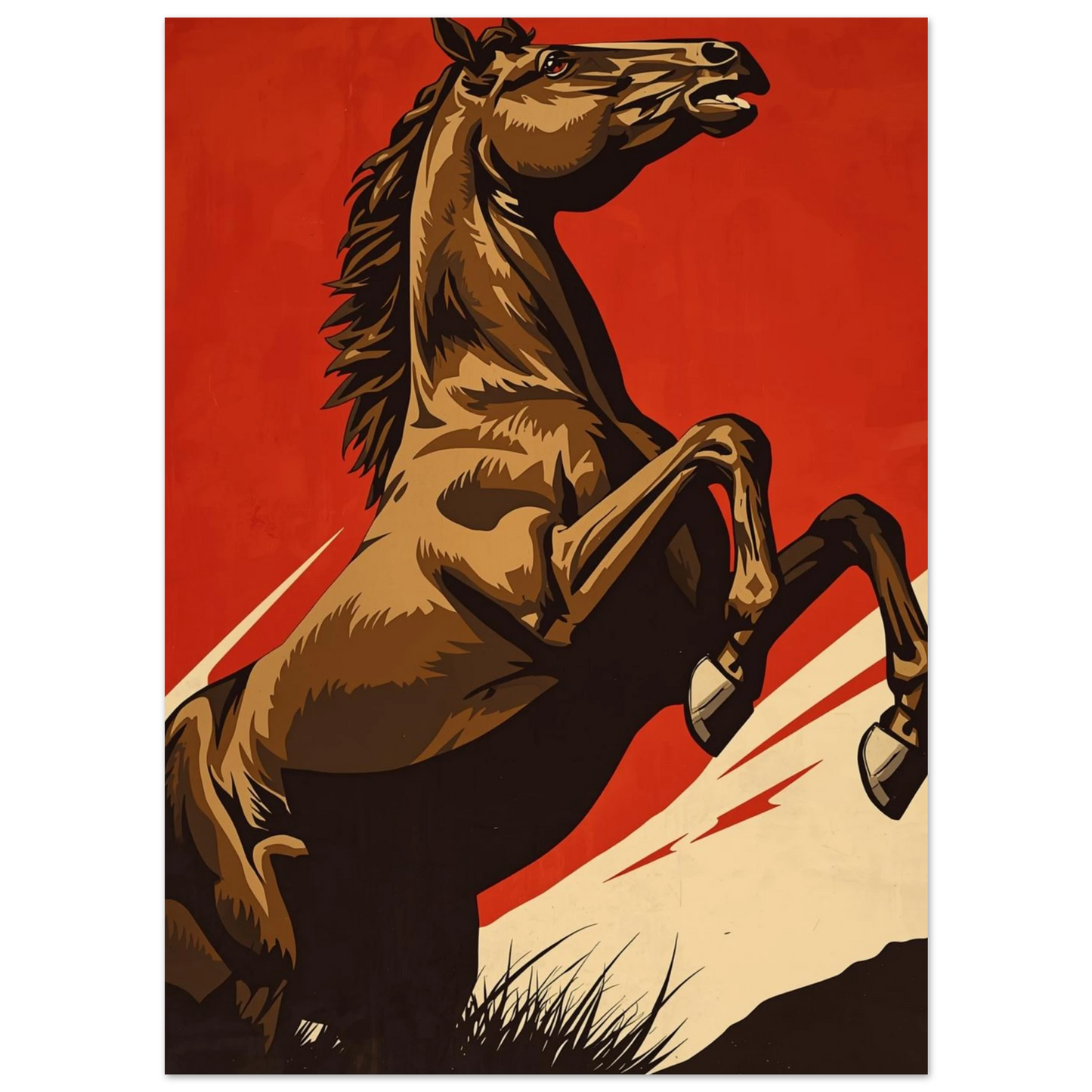 Detaljbild av häst poster med fokus på designens skuggor och former – Tecknad poster
