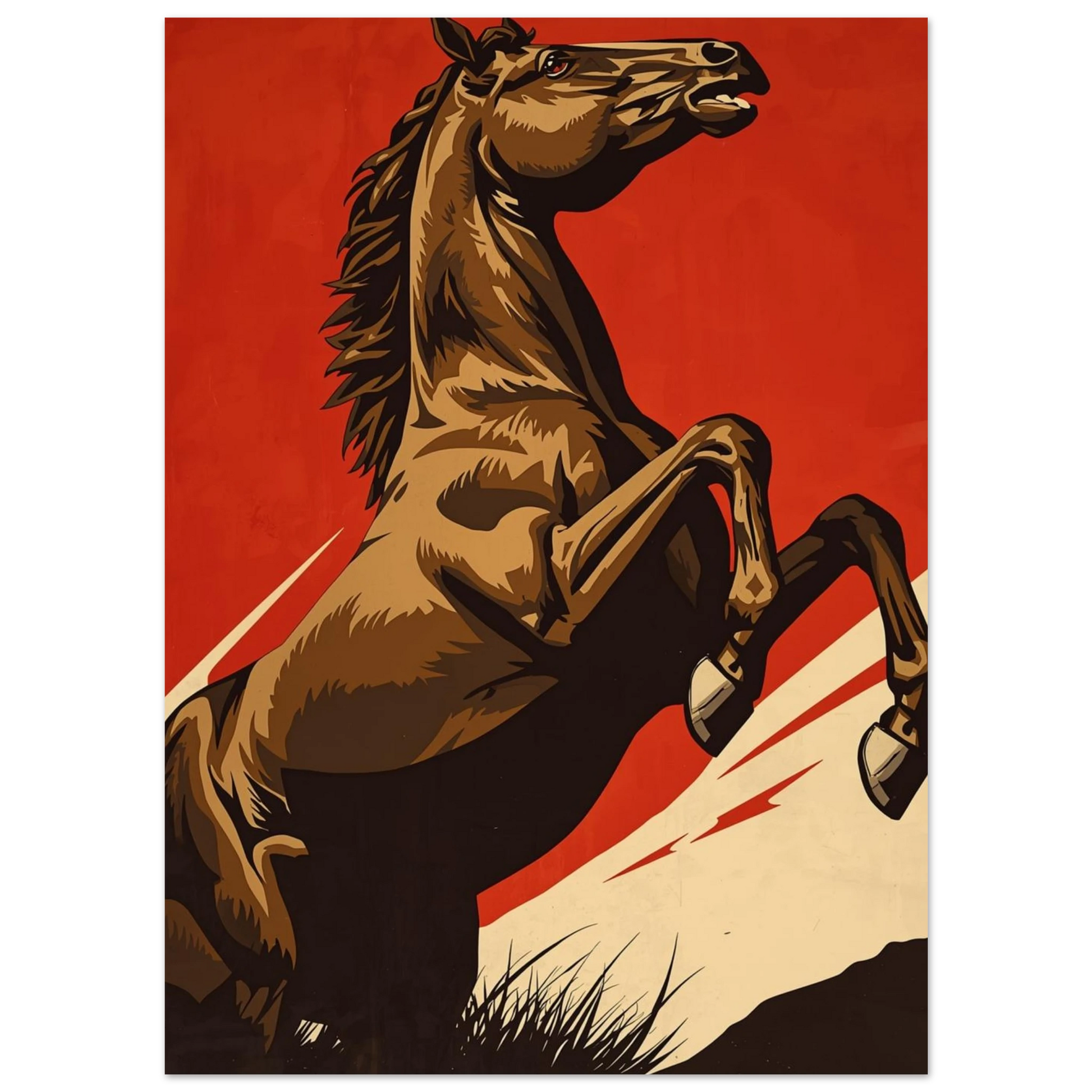 Detaljbild av häst poster med fokus på designens skuggor och former – Tecknad poster