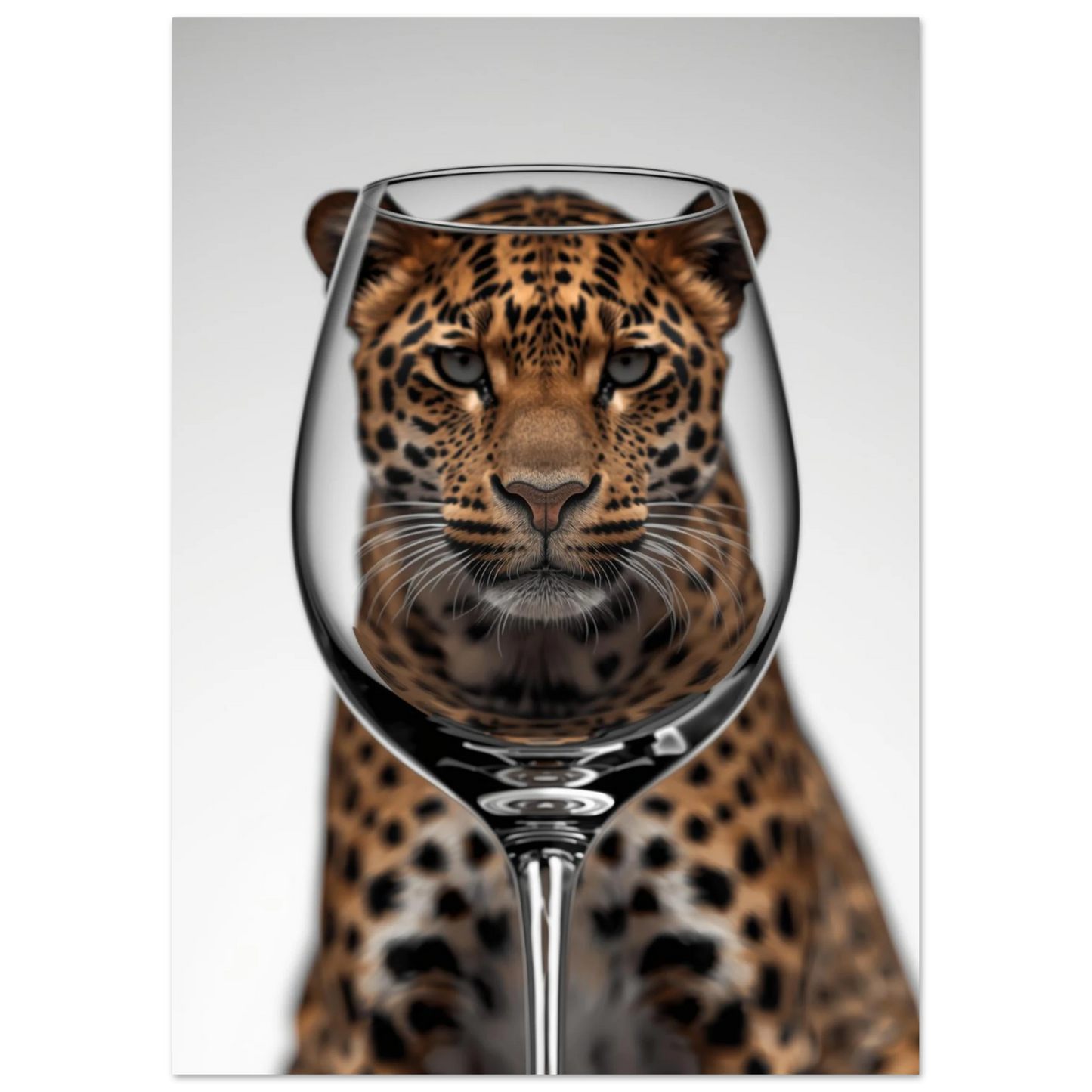 Modern djurposter med leopard och optisk illusion i ett vinglas