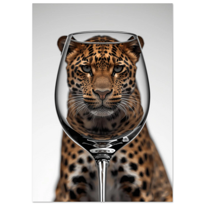 Modern djurposter med leopard och optisk illusion i ett vinglas