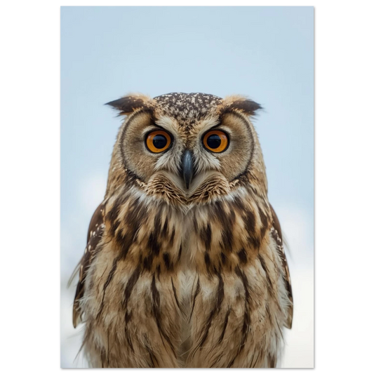 Närbild på berguv med intensiva orangea ögon – fotorealistisk djurposter