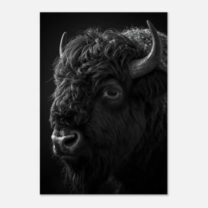 Bisonoxens djupa blick fångad i ett dramatiskt svartvitt porträtt – väggkonst