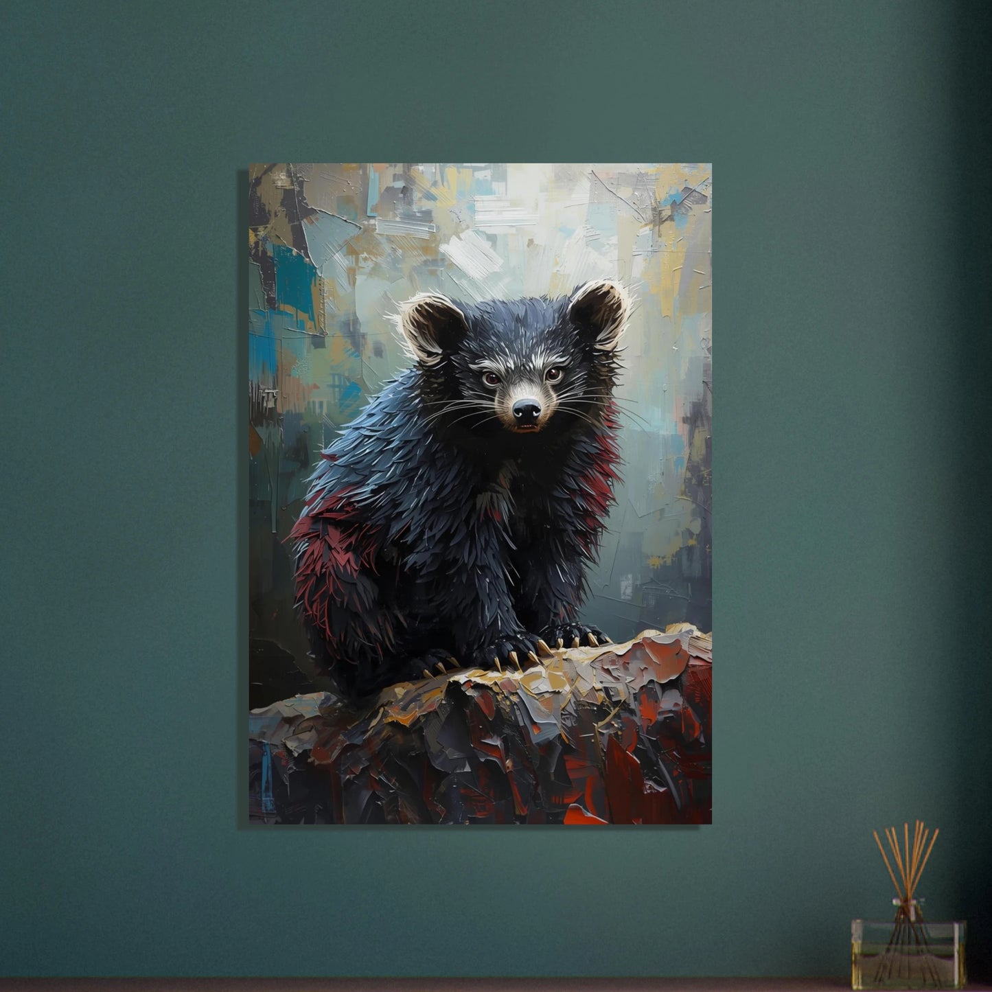 Binturong i texturerad impasto-målning, konstnärlig och stämningsfull.