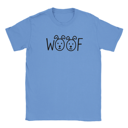 Enkel illustration av hundar integrerade i texten WOOF – Tecknad T-shirt