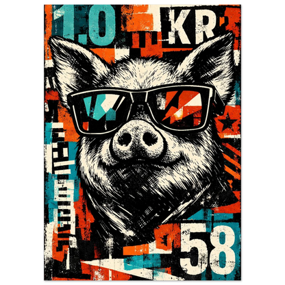 Närbild på grafiskt grismotiv med industriella färger – Retro poster