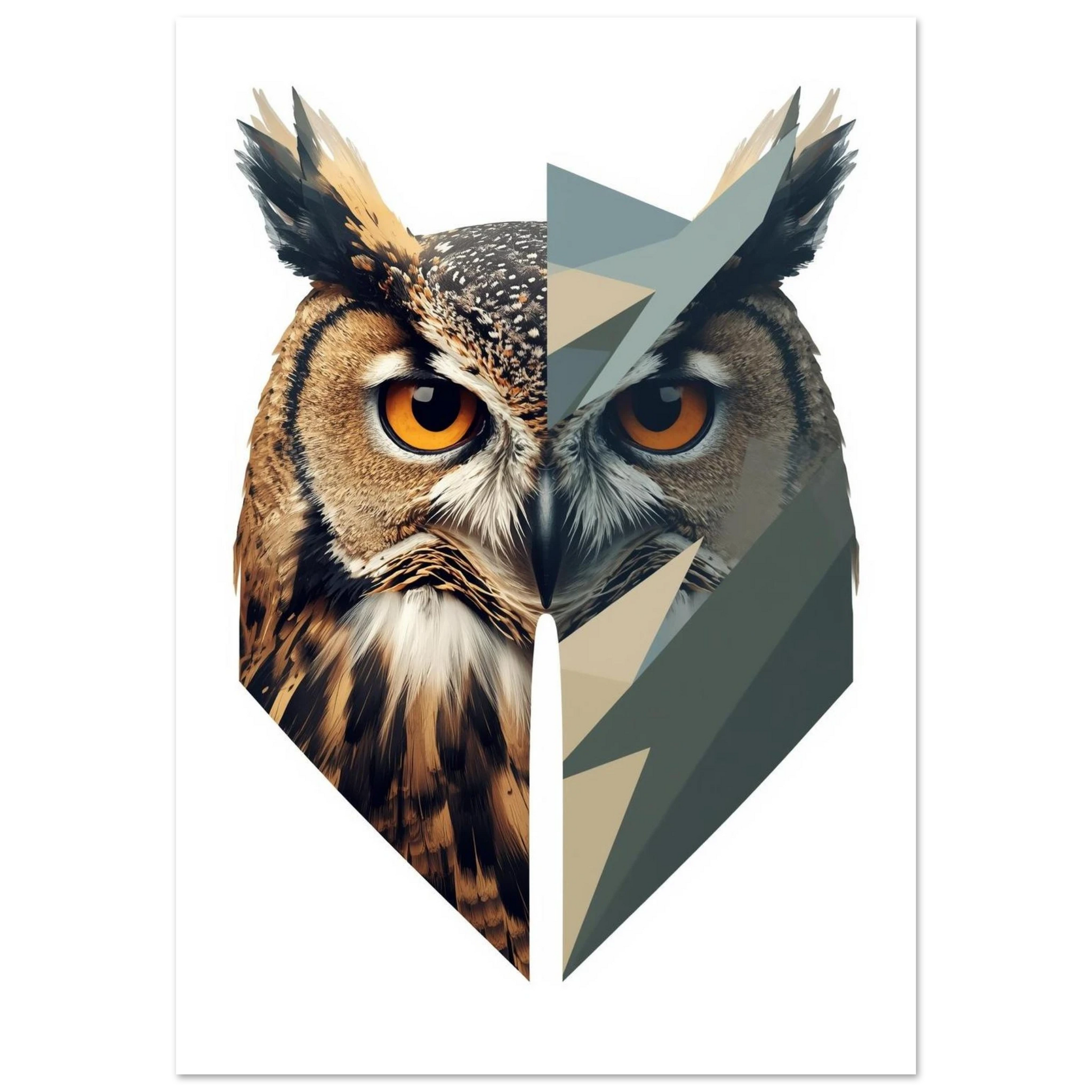 Uggla delad i naturtrogen och geometrisk halva – Tecknad poster