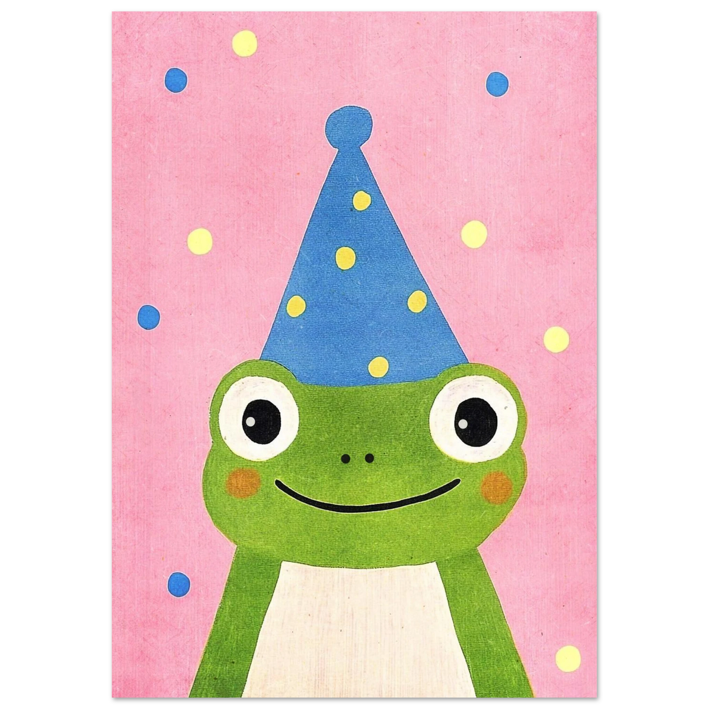 Illustration av en glad groda med stora ögon och festtema