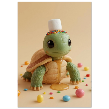 Grön sköldpadda med marshmallow och färgglatt strössel på huvudet