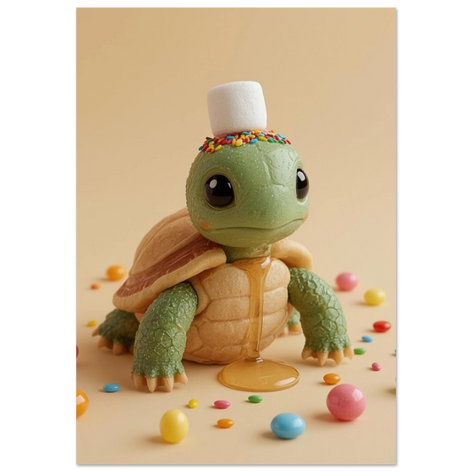 Grön sköldpadda med marshmallow och färgglatt strössel på huvudet