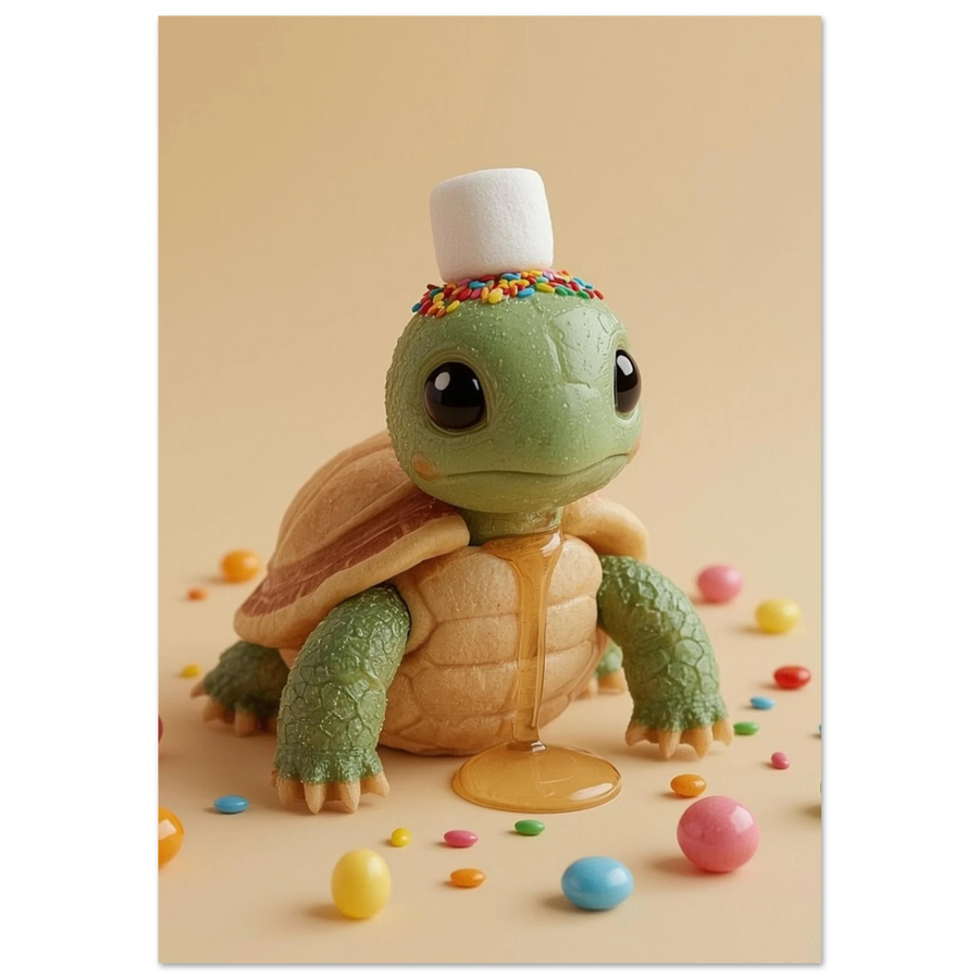 Grön sköldpadda med marshmallow och färgglatt strössel på huvudet