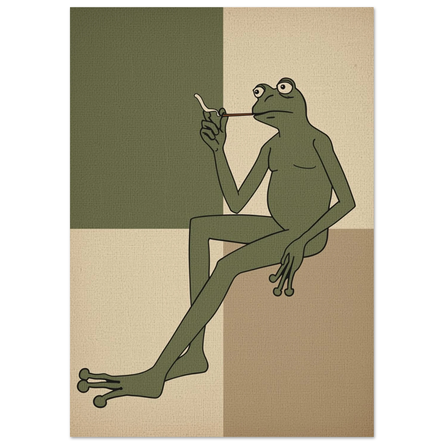 Karaktärsfull grodposter med rökande motiv i stilren grafisk design