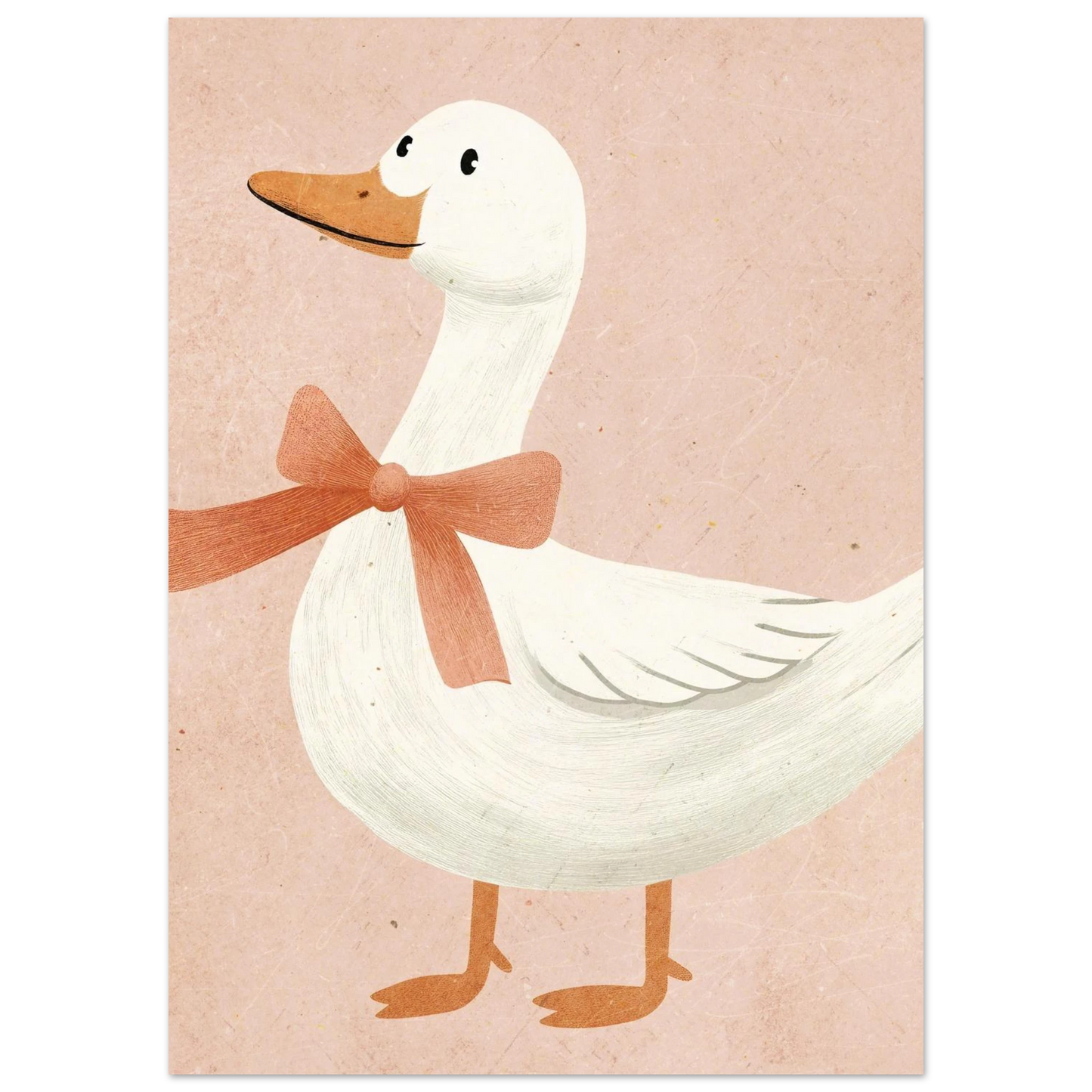 Illustration av en vänlig gås med rödaktig rosett, djurmotiv