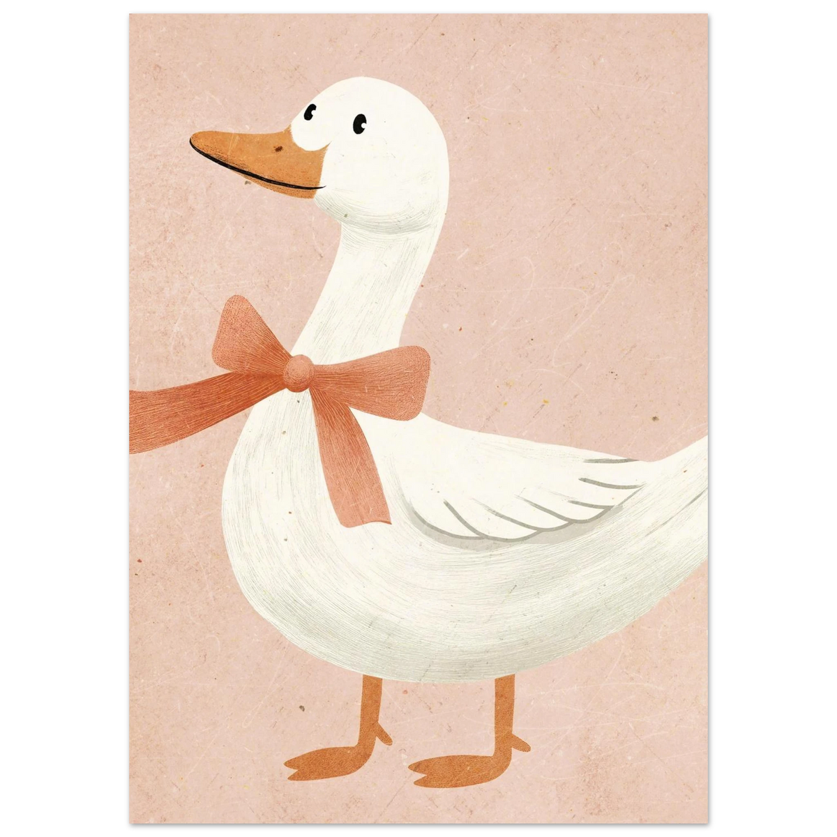 Illustration av en vänlig gås med rödaktig rosett, djurmotiv