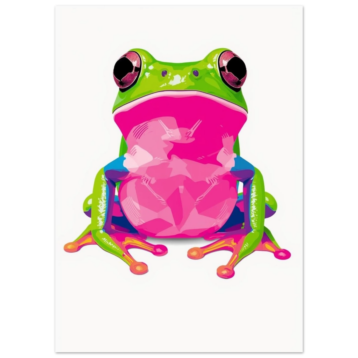 Närbild på stiliserad neonrosa och grön groda – Tecknad poster